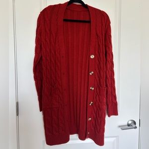 Brick Red Cable Knit Boyfriend Cardigan Size Small